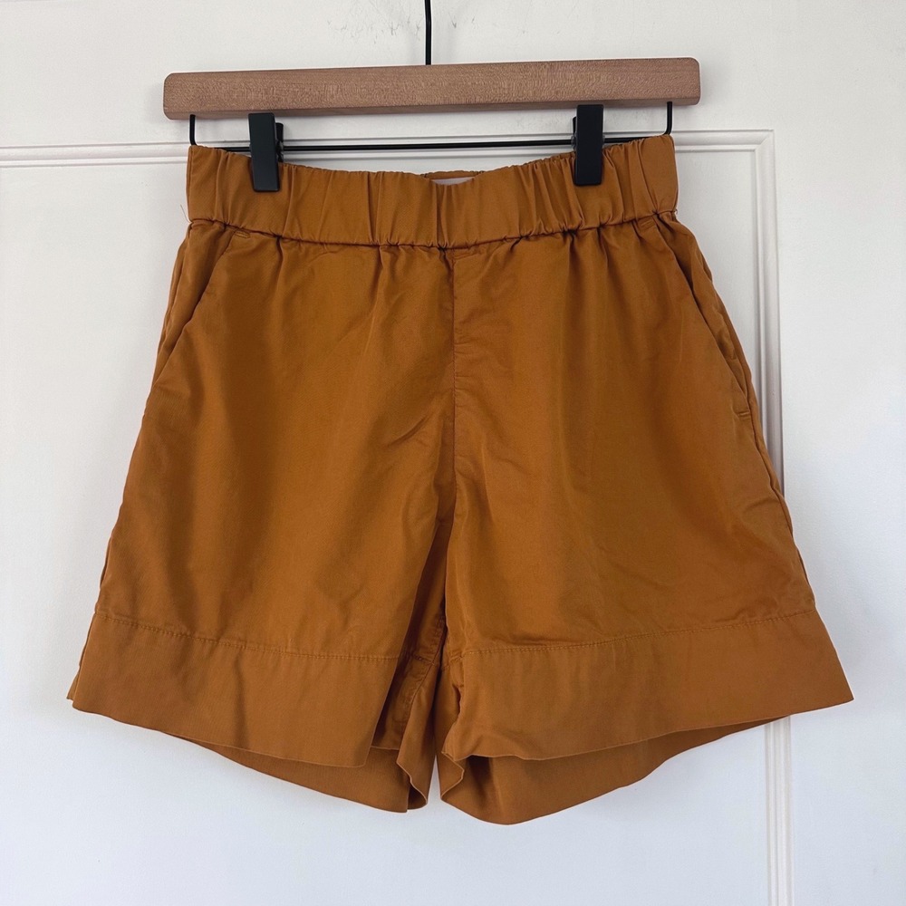 Everlane Easy Short Ochre Brown Cotton Twill Elastic Waist‎ Pockets Size 0